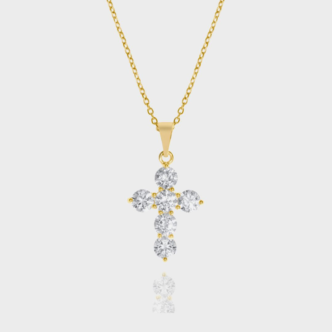 Gold cross cz diamond necklace