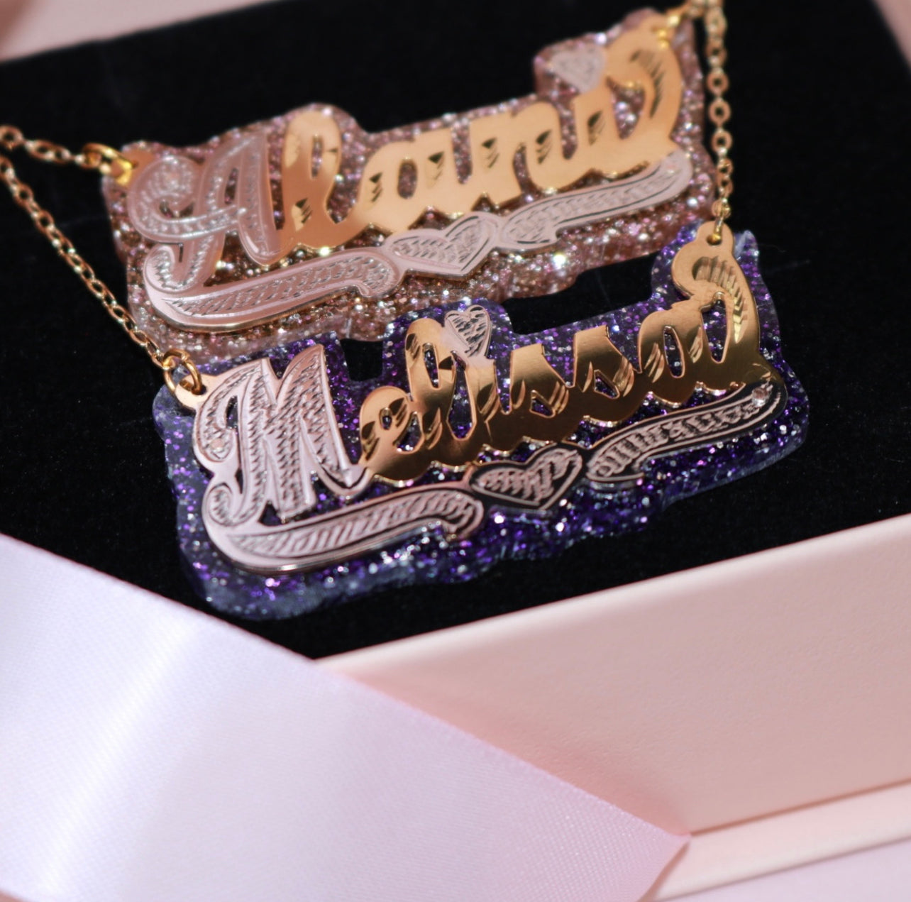 Glitzy Double Plated Color Custom Name Necklace