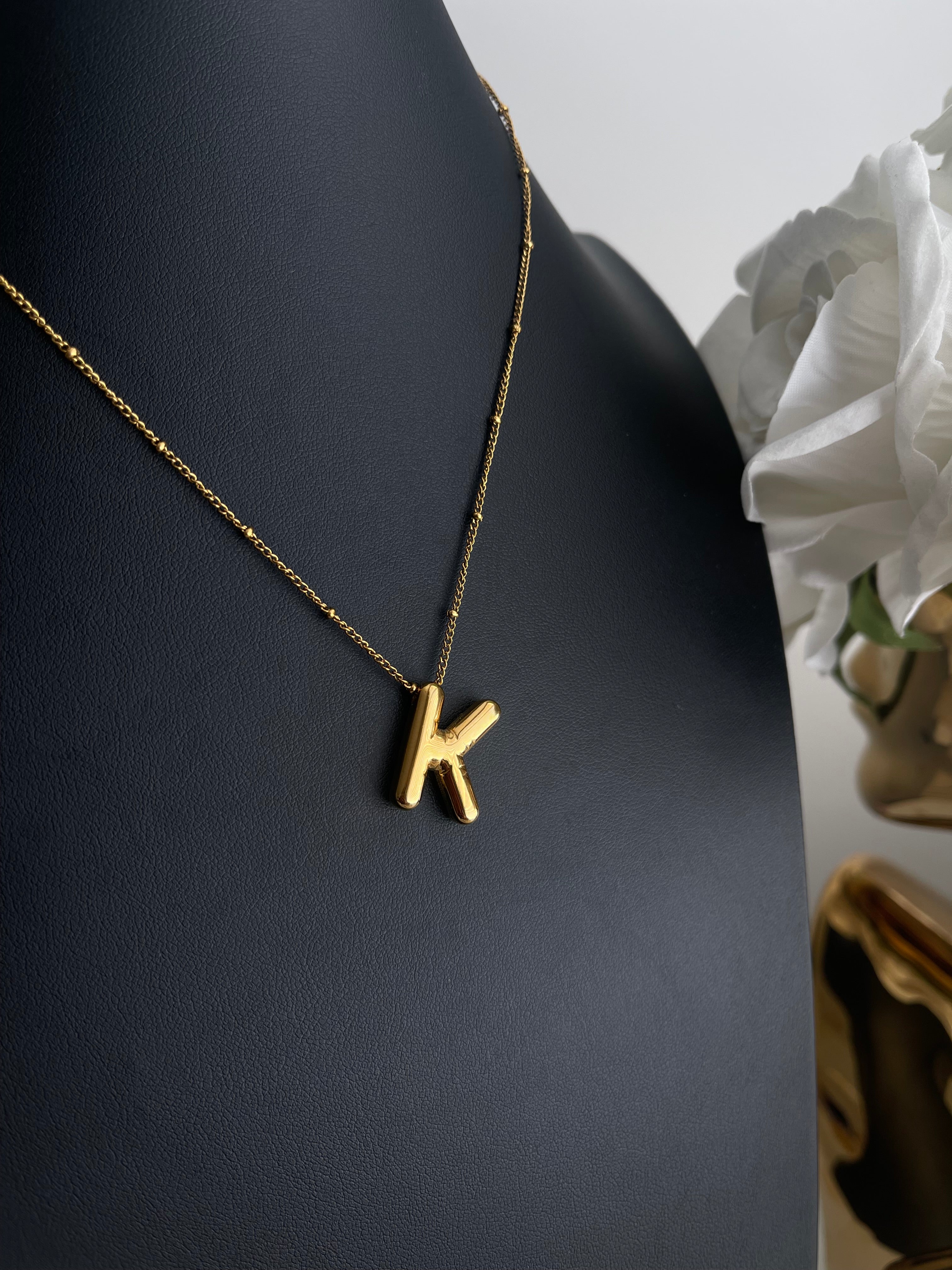 Gold Bubble Letter Initial necklaces