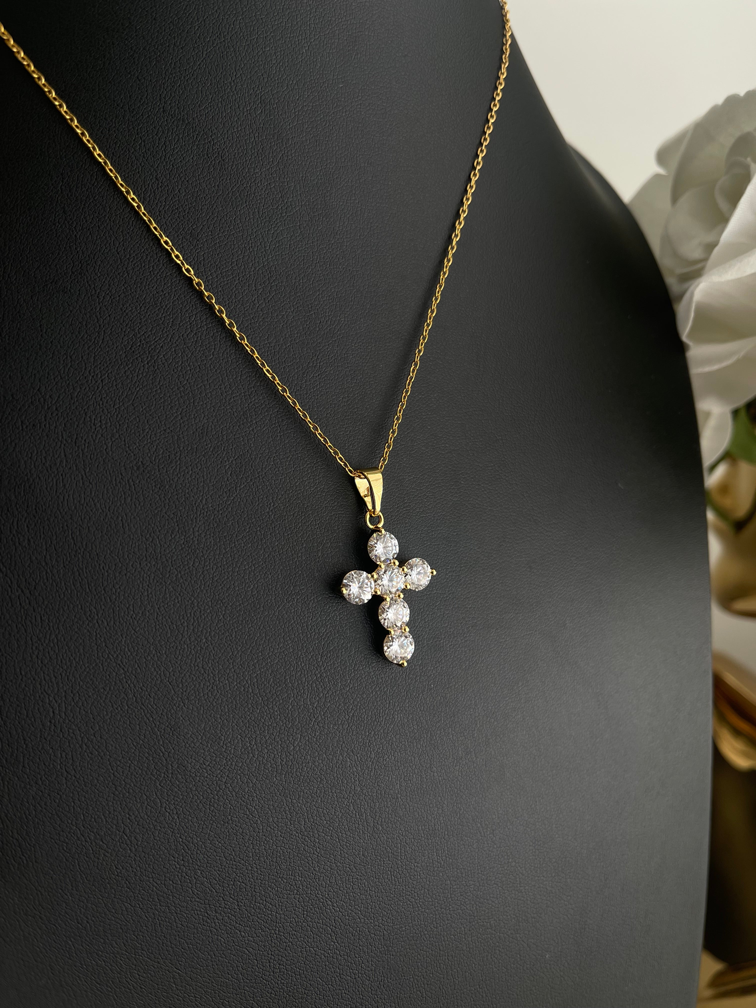 Gold cross diamond necklace