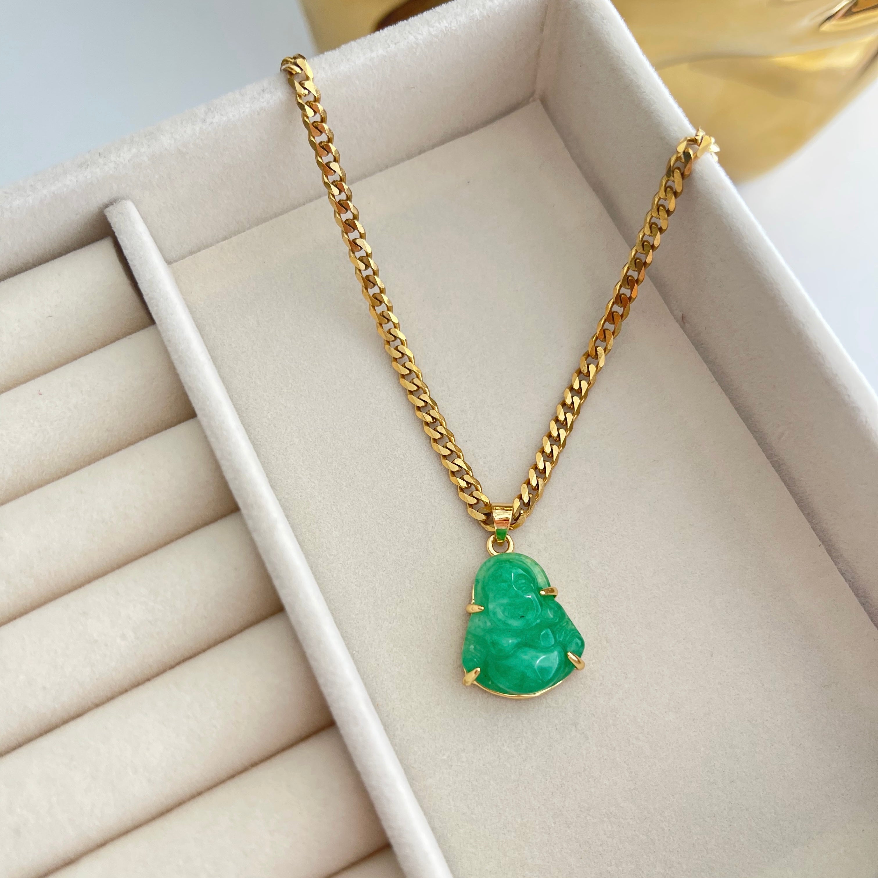 Gold Green buddha necklace