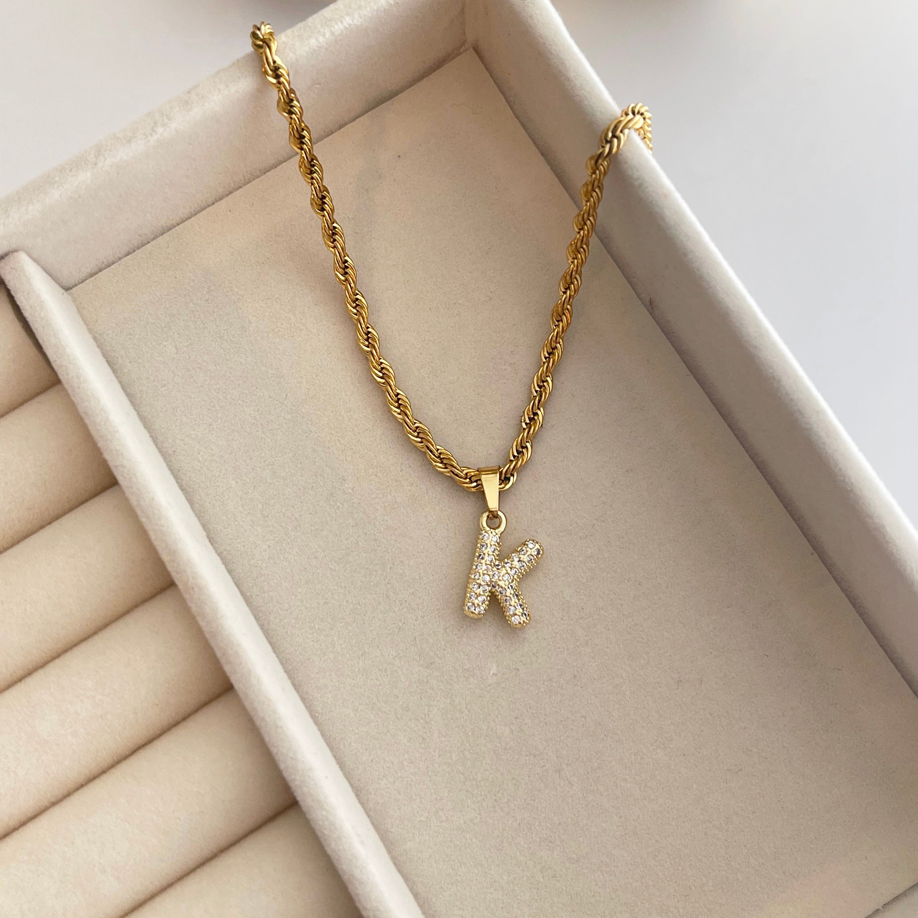 Gold bubble letter initial necklace