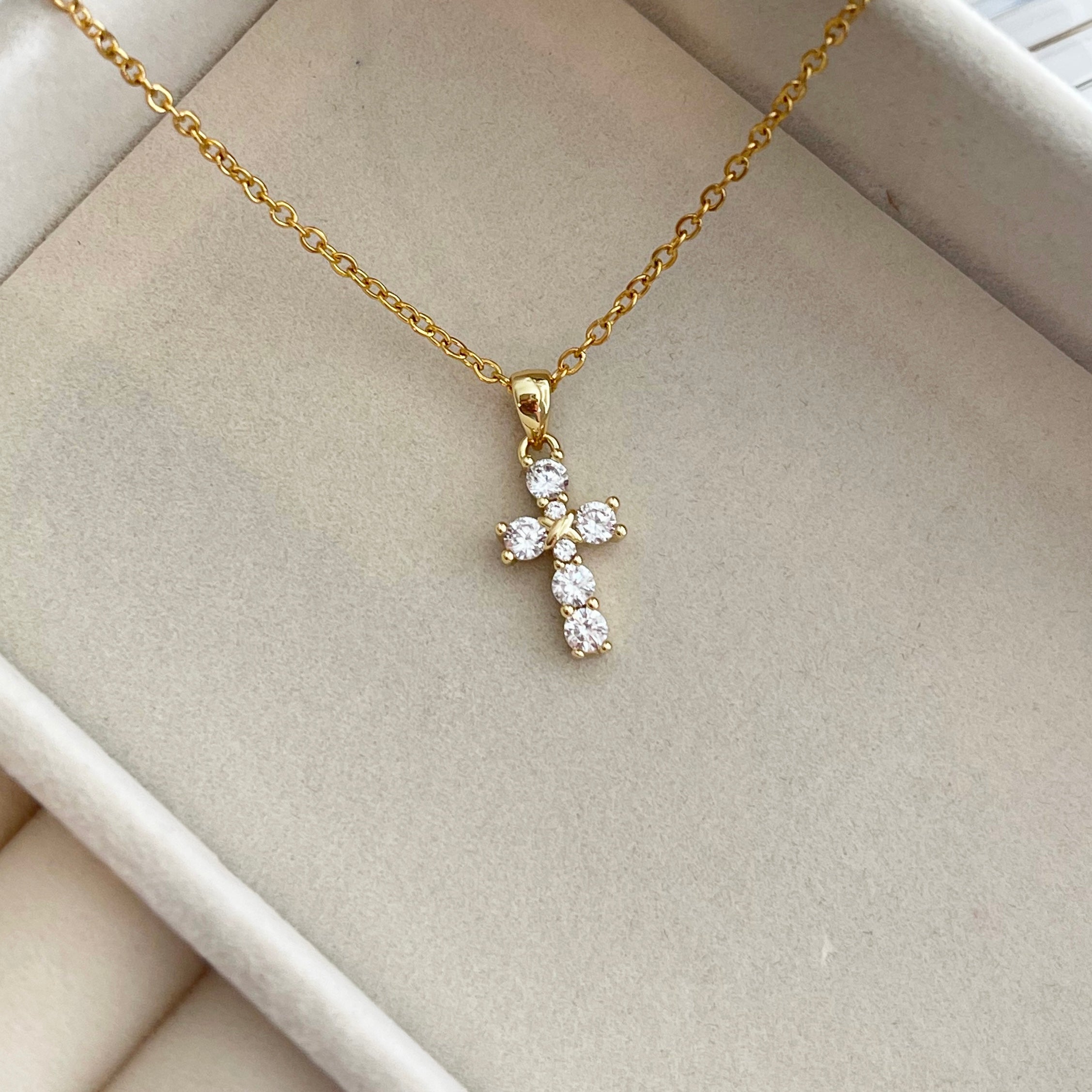 Mini Gold cz cross necklace