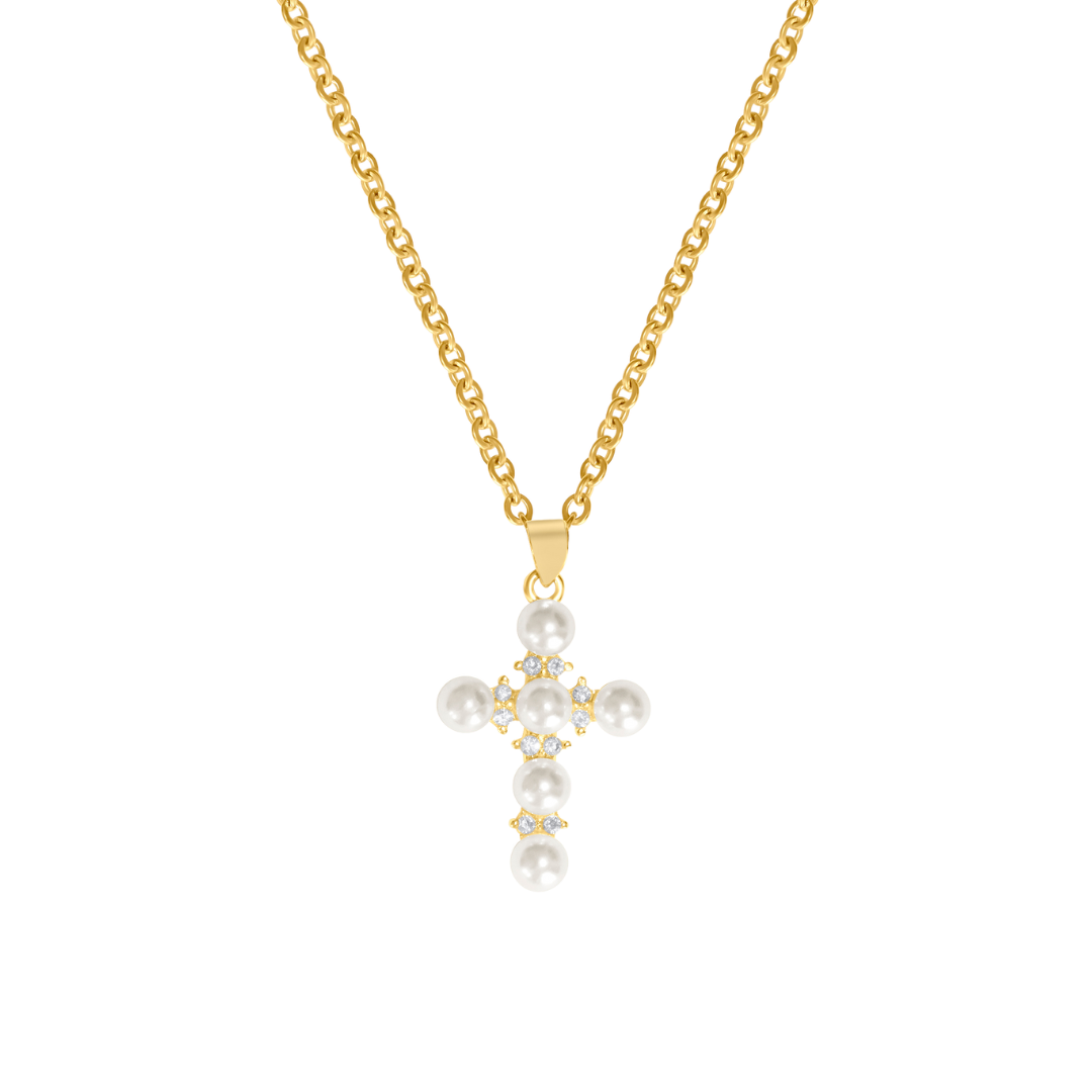 Pearl Cross necklace her golden muse